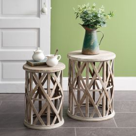 Pair of Woven Basket Accent Tables - Set of 2