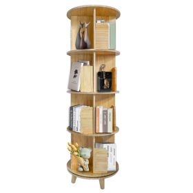 4-Layer Rotating Bookcase 360 Rotating Display Rack Pine Wood Rotating Bookshelf