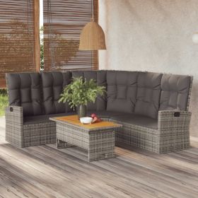 Reclining Corner Sofa with Cushions Gray Poly Rattan