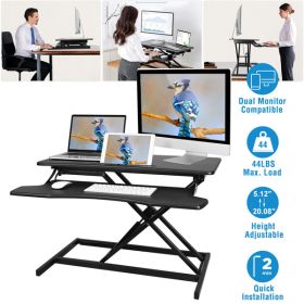 Height Adjustable Standing Desk 31.3' Wide Sit to Stand Converter Stand Up Desk Tabletop Workstation for Laptops Dual Monitor Riser Black