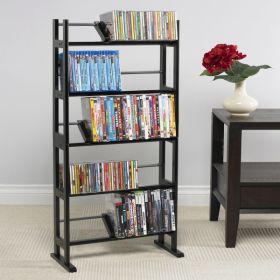 Media Storage Rack with Sliding Dividers in Espresso Brown