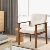 Modern Accent Linen Fabric Armchair with Solid Wood Legs and Soft Cushioned Seat