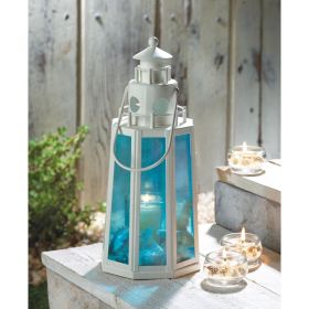 Nautical Ocean Blue Lighthouse Candle Lantern Lamp