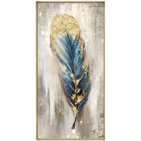 Large Feather White Gold Abstract Oil Painting Hand Painted Paintings Wall Art Home Decor Picture Modern Oil Painting On Canvas (size: 40x80cm)