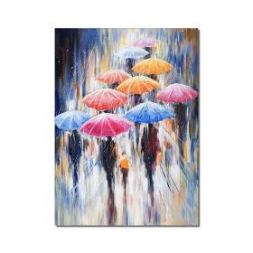 Large Umbrella Rain Hand Painted Oil Painting Lover Rain Landscape Hand Painted Acrylic Paint On Canvas Unique Gift For Home Decor (size: 75x150cm)