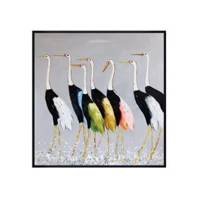 Abstract 100% Hand Painted Cranes Oil Painting Canvas Wall Hanging Paintings Animal Birds Art Canvas Wall Art For Children Room (size: 80x80cm)