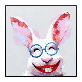 New Hand Painted Hilarious Rabbit Oil Painting Wall Canvas Art Picture for Living Room Decorative Funny Rabbit Painting Wall Art (size: 60x60cm)