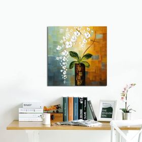 Handmade Abstract Oil Painting Top Selling Wall Art Modern White Flowers Landscape Picture Canvas Home Decor For Living Room Bedroom No Frame (size: 70x70cm)