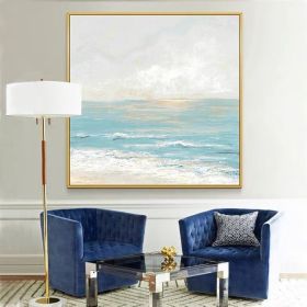 100% Handmade blue sea level Canvas Painting Modern Ocean Seascape Artwork Pictures Thick Oil Wall Art Decoration (size: 60x60cm)