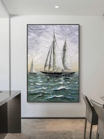 Hand Painted Impressionism Sunrise Seascape Abstract Oil Painting Canvas Art Poster Picture Wall House Decoration Mural (size: 90x120cm)