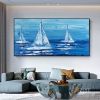 Colorful Ocean Sea Thick with Sunset and sailboat 100% Hand Painted Abstract Oil Painting Canvas Handmade Painting Gift