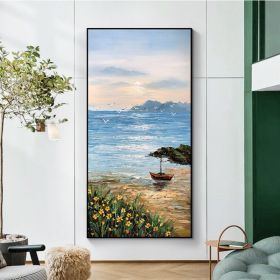 Interior Decor Wall Poster Sunrise Natural Scenery Handmade Canvas Oil Painting Hanging Picture For parlour bedroom hotel office (size: 90x120cm)