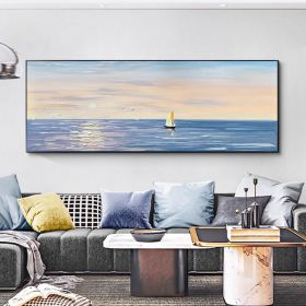 100% Handpainted Modern Abstract Simple Ocean Seaside Pure Ocean Sea oil painting Scandinavian wall artwork for home decor gift (size: 40x80cm)