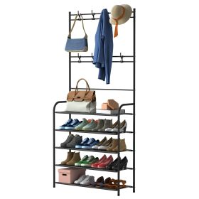 Entryway Coat Hat Rack Shoe Storage Shelf Shoe Rack Freestanding Hall Tree Garment Hanger Stand Clothes Shoe Organizer Combo (Type: 5 Tier)