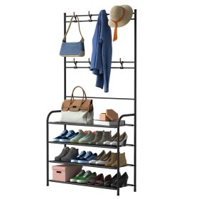 Entryway Coat Hat Rack Shoe Storage Shelf Shoe Rack Freestanding Hall Tree Garment Hanger Stand Clothes Shoe Organizer Combo (Type: 4 Tier)