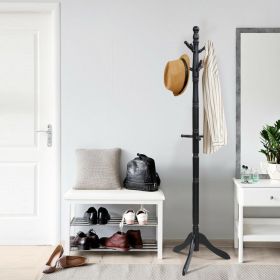 Entryway Height Adjustable Coat Stand with 9 Hooks (Color: Black)