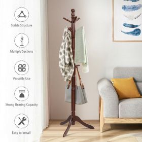 Entryway Height Adjustable Coat Stand with 9 Hooks (Color: Brown)