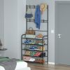 Entryway Coat Hat Rack Shoe Storage Shelf Shoe Rack Freestanding Hall Tree Garment Hanger Stand Clothes Shoe Organizer Combo