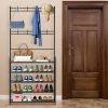 Entryway Coat Hat Rack Shoe Storage Shelf Shoe Rack Freestanding Hall Tree Garment Hanger Stand Clothes Shoe Organizer Combo