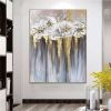 Foil golden flowers hand painted oil painting on canvas abstract large painting wall picture for home office decor