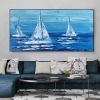 Colorful Ocean Sea Thick with Sunset and sailboat 100% Hand Painted Abstract Oil Painting Canvas Handmade Painting Gift