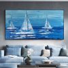 Colorful Ocean Sea Thick with Sunset and sailboat 100% Hand Painted Abstract Oil Painting Canvas Handmade Painting Gift